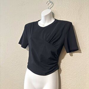 Anthropologie Endless Rose shoulder Pad Tee, Rouched Crop size Small, New